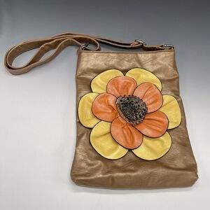 Faux‎ Vegan Leather Handbag Flower Cross Body Purse Bag Beige Retro